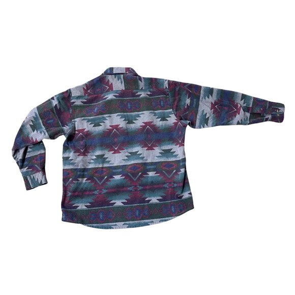 Cabelas Southwestern Aztec Tribal Flannel Shirt XL 1990s Vintage Western Unisex - Picture 3 of 6